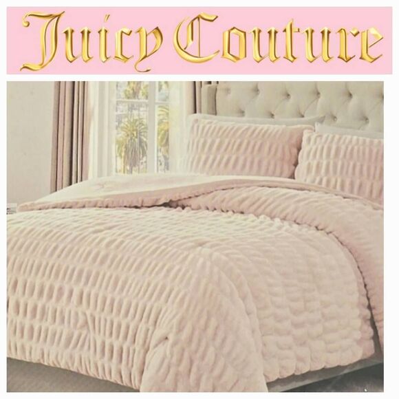 Juicy Couture Ruched Faux Rabbit Fur 3-PC Full/Queen Comforter Set - Picture 1 of 8